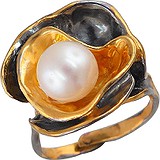 Женское серебряное кольцо с культив. жемчугом в позолоте, 1671315