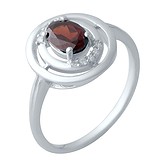 Женское серебряное кольцо с гранатом и куб. циркониями, 1730451