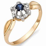 Женское золотое кольцо с бриллиантами и сапфиром, 1554580