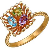 Женское золотое кольцо с хризолитом, топазом и аметистом, 1605268