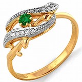 Женское золотое кольцо с бриллиантами и изумрудом, 1614228