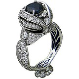Женское золотое кольцо с бриллиантами, сапфиром и эмалью, 1650580