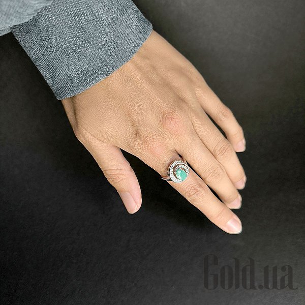 Каблучка Fresh Jewelry Жіноча срібна каблучка з куб. цирконіями та смарагдом, 17.5