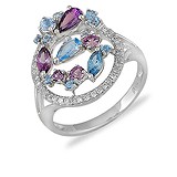 Женское золотое кольцо с бриллиантами и полудрагоценными камнями от Swarovski, 022676