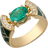 Женское золотое кольцо с бриллиантами, изумрудом и эмалью, 1656981