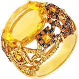 Женское золотое кольцо с сапфирами и цитринами, 1676693