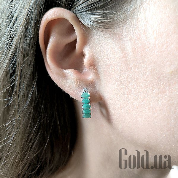 Сережки Fresh Jewelry Срібні сережки з куб. цирконіями та смарагдами
