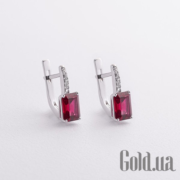 

Серьги Украина, Серебряные серьги с куб. циркониями и синт. рубинами