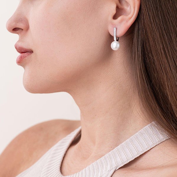 Серебряные серьги с куб. циркониями и культив. жемчугом onx2453/1р-PWT – изображение 3