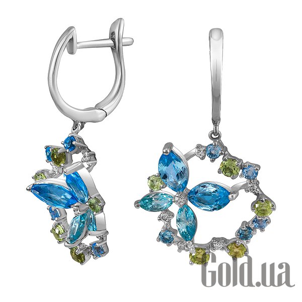 

Серьги Lurie Jewelry, Золотые серьги с бриллиантами, топазами и перидотами