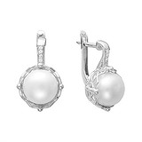 Срібні сережки з куб. цирконіями і перлами, 1541014