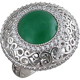 Женское серебряное кольцо с куб. циркониями и нефритом, 1611670