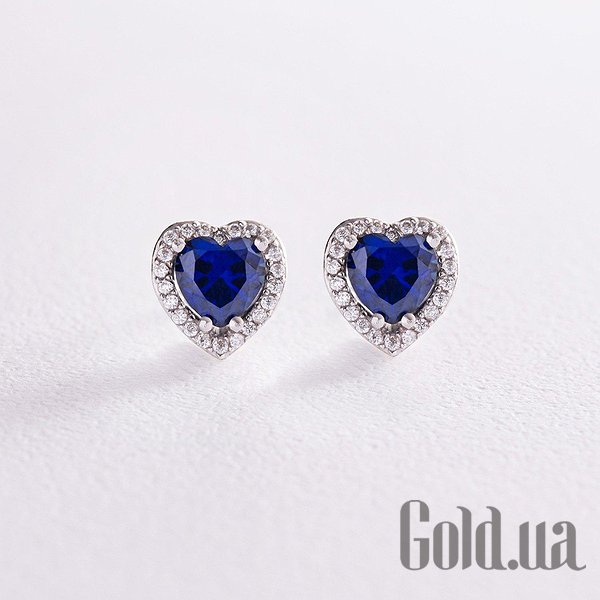 

Серьги-гвоздики Украина, Серебряные серьги с куб. циркониями и синт. сапфирами