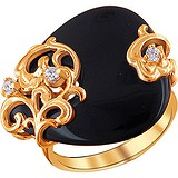 Женское золотое кольцо с куб. циркониями и агатом, 1618583