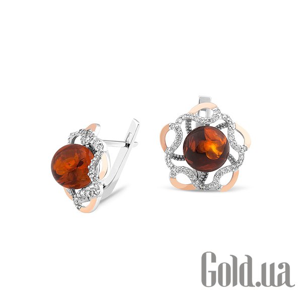 

Серьги Svitozar, Серебряные серьги с янтарем в позолоте