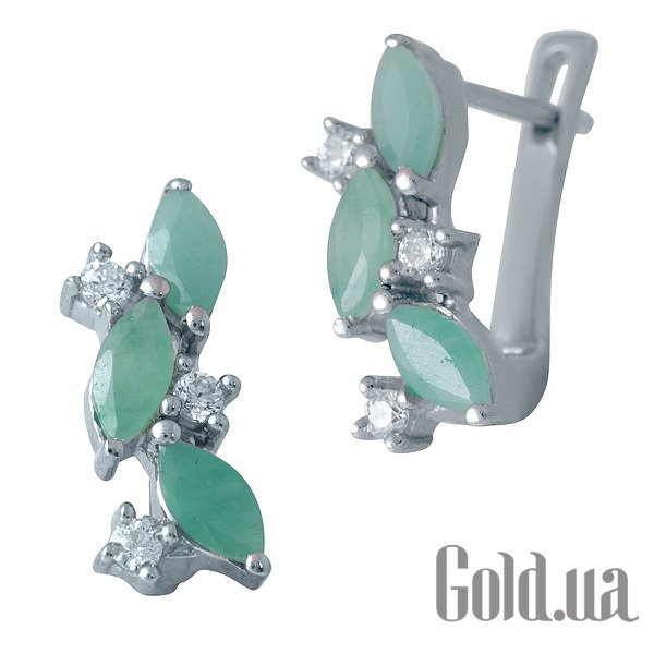 

Серьги Fresh Jewelry, Серебряные серьги с изумрудами и куб. циркониями
