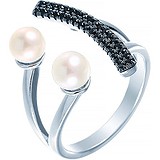 Женское серебряное кольцо с жемчугом и куб. циркониями, 1609880