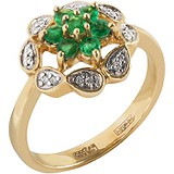 Женское золотое кольцо с изумрудами и бриллиантами, 1672856