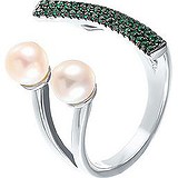 Женское серебряное кольцо с жемчугом и куб. циркониями, 1609881