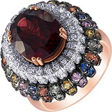 Женское золотое кольцо с гранатом, сапфирами и бриллиантами, 1648793