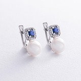 Серебряные серьги с куб. циркониями, синт. сапфирами и культив. жемчугом, 1796505