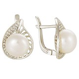 Срібні сережки з куб. цирконіями і перлами, 1541018