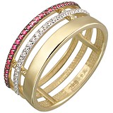 Женское золотое кольцо с куб. циркониями и синт. рубинами, 1616026