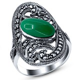 Silver Wings Женское серебряное кольцо с агатом и марказитами, 1623706