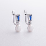 Серебряные серьги с куб. циркониями, синт. сапфирами и культив. жемчугом, 1796506