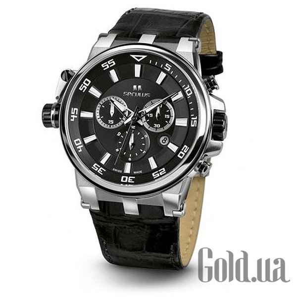 

Швейцарские часы Seculus, black, ss, black leather 4510.5.503D