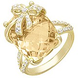 Женское золотое кольцо с куб. циркониями и кварцем, 1604763