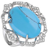 Женское серебряное кольцо с бирюзой и куб. циркониями, 1609371