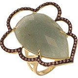 Женское серебряное кольцо с куб. циркониями и авантюрином в позолоте, 1672091