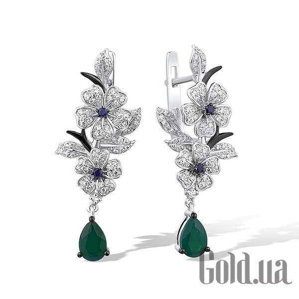 

Серьги с подвесками Lurie Jewelry, Золотые серьги с бриллиантами, изумрудами, сапфирами и эмалью