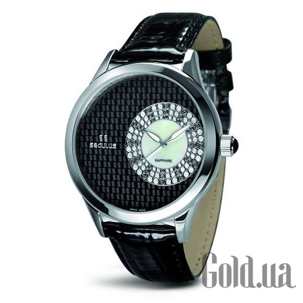 

Швейцарские часы Seculus, 1672.2.1063 black mop, ss crown onyx, black leather