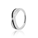 Женское серебряное кольцо с ониксами и куб. циркониями (КК2ФО/202), фотографии