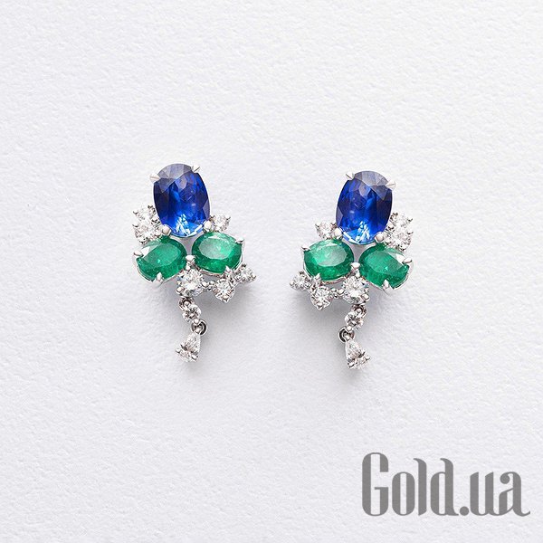 

Серьги с подвесками Украина, Золотые серьги с бриллиантами, сапфирами и изумрудами