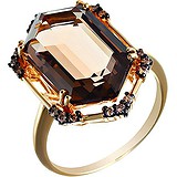 Женское золотое кольцо с бриллиантами и раухтопазом, 1609372