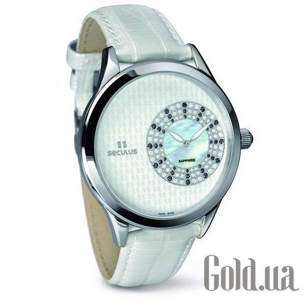 

Швейцарские часы Seculus, 1672.2.1063 white mop, ss crown onyx, white leather