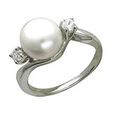 Женское серебряное кольцо с куб. циркониями и культив. жемчугом, 1620637