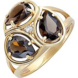Женское серебряное кольцо с раухтопазами и куб. цирконием в позолоте, 1654685