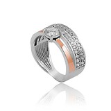 Серебряное обручальное кольцо с куб. циркониями и вставками из золота