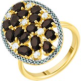 Женское золотое кольцо с ониксами, бриллиантами и кварцами, 1669789