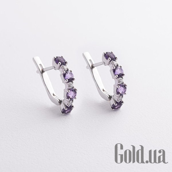 

Серьги Украина, Серебряные серьги с куб. циркониями и аметистами