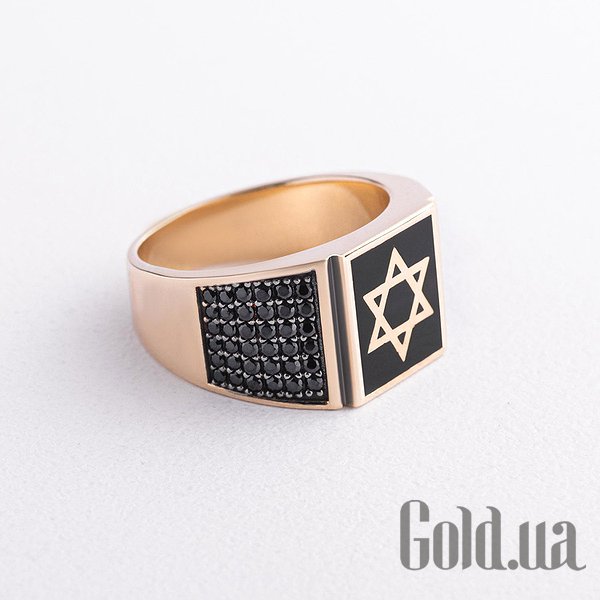 

Мужское кольцо и перстень Украина, Мужское золотое кольцо с куб. циркониями и эмалью, 20.5