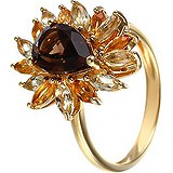 Женское золотое кольцо с раухтопазом, кварцами и цитринами, 1609374