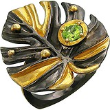 Женское серебряное кольцо с хризолитом в позолоте, 1648030