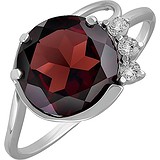Женское серебряное кольцо с гранатом и куб. циркониями, 1654686