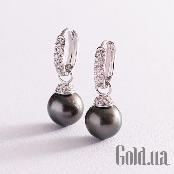 

Серьги с подвесками Украина, Золотые серьги с бриллиантами и культив. жемчугом