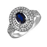 Женское серебряное кольцо с сапфиром и куб. циркониями, 143263